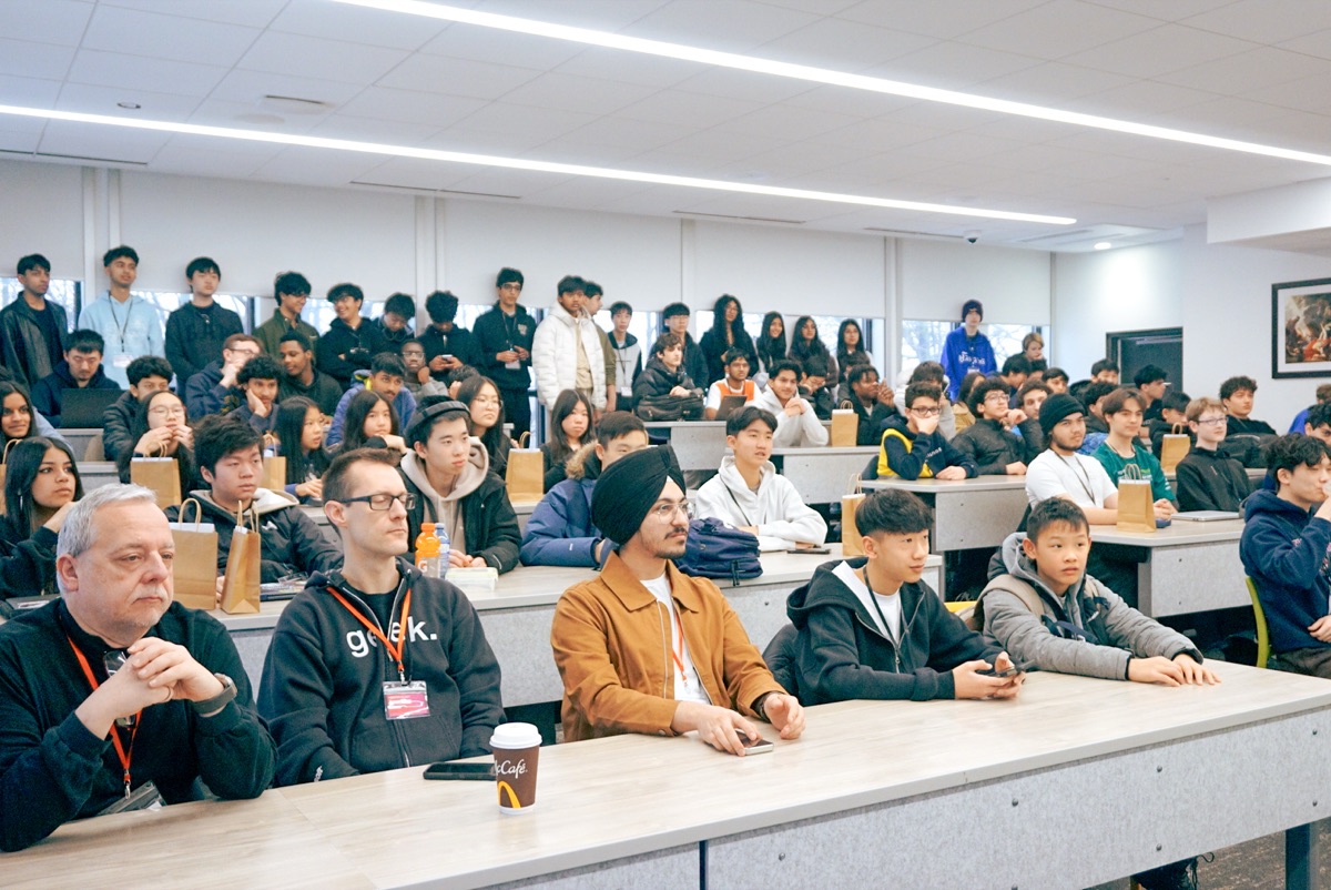 A full lecture hall of students at MathHacks 1.0